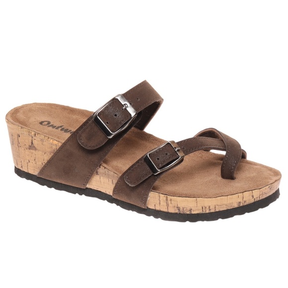 Outwoods Shoes - Cross Strap Brown Footbed Wedge Sandals